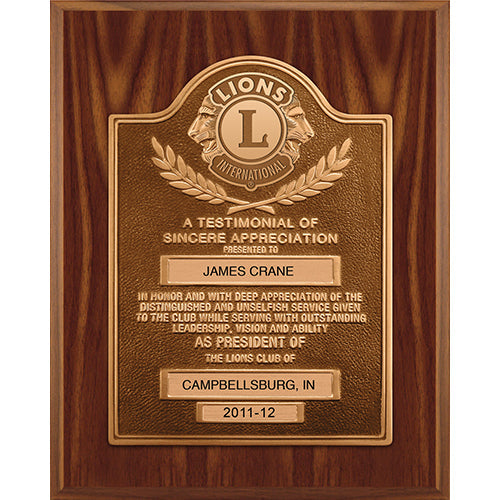 PAST PRESIDENT PLAQUE — Lions Clubs International