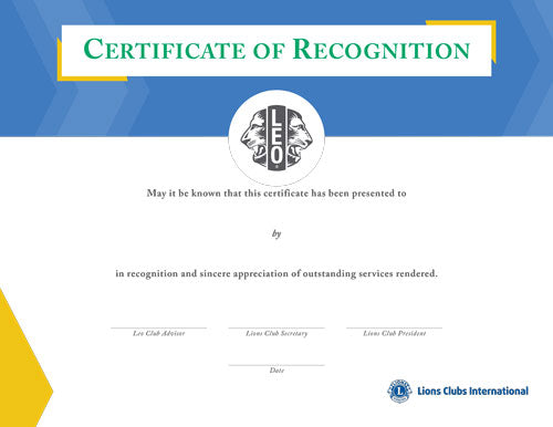 LEO CERTIFICATE OF RECOGNITION - LANGUAGES - Lions Clubs International