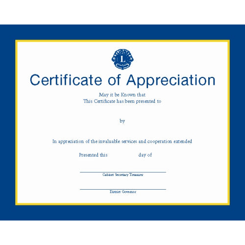 DISTRICT GOVERNORS APPRECIATION CERTIFICATE