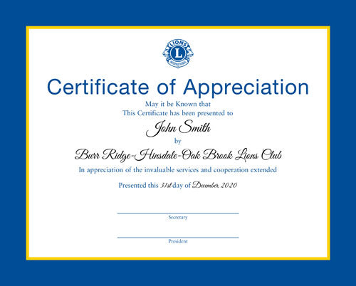 CERTIFICATE OF APPRECIATION - PERSONALIZED