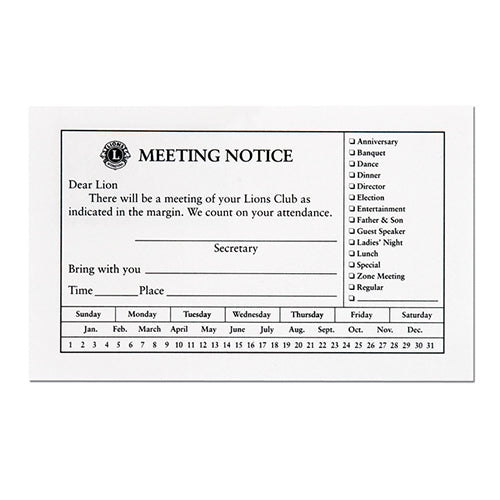 MEETING NOTICE CARDS 250/PACK